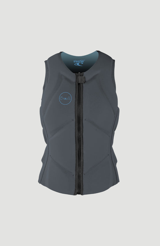 O'Neill Slasher B Competition Vest für Damen, blaue Prallschutzweste, freigestellt von vorne, mit Frontreißverschluss
