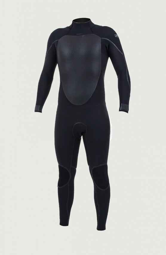 O'Neill Psycho Tech 4/3mm Back Zip Full Wetsuit Neoprenanzug für Herren in Schwarz, freigestellt von vorne