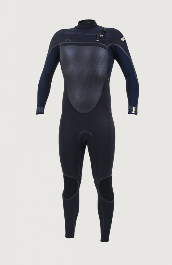 O'Neill Psycho Tech 4/3mm Chest Zip Full Wetsuit Neoprenanzug für Herren, schwarz, freigestellt von vorne