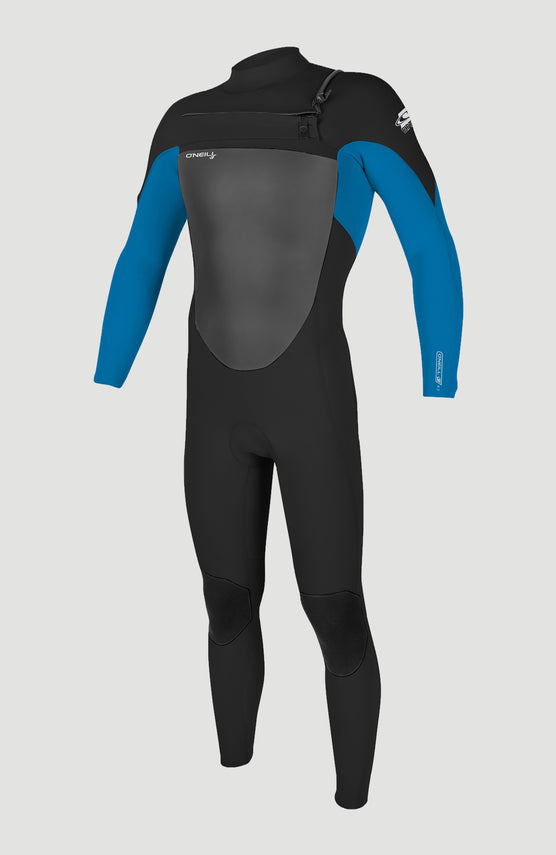 O'Neill Epic 3/2mm Chest Zip Full Wetsuit Neoprenanzug für Herren in Schwarz, freigestellt von vorne