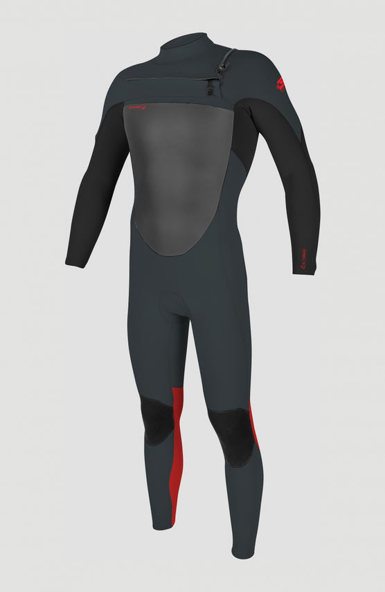 O'Neill Epic 4/3mm Chest Zip Full Wetsuit Neoprenanzug für Jungen, grau, freigestellt von vorne mit Brust-Reißverschluss