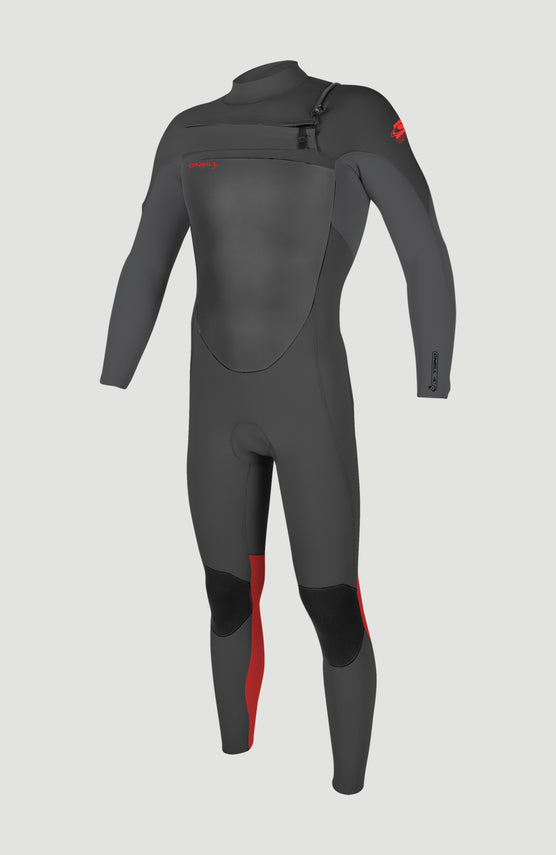 O'Neill Epic 4/3mm Chest Zip Full Wetsuit Neoprenanzug für Jungen, rot, freigestellt von vorne mit Brust-Reißverschluss
