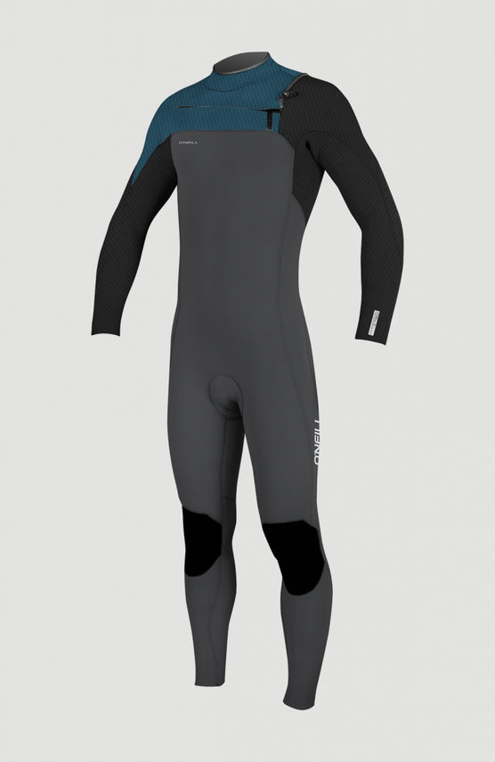 O'Neill Hyperfreak Plus 5/4mm Chest Zip Full Wetsuit Neoprenanzug für Jungen, grau, freigestellt von vorne