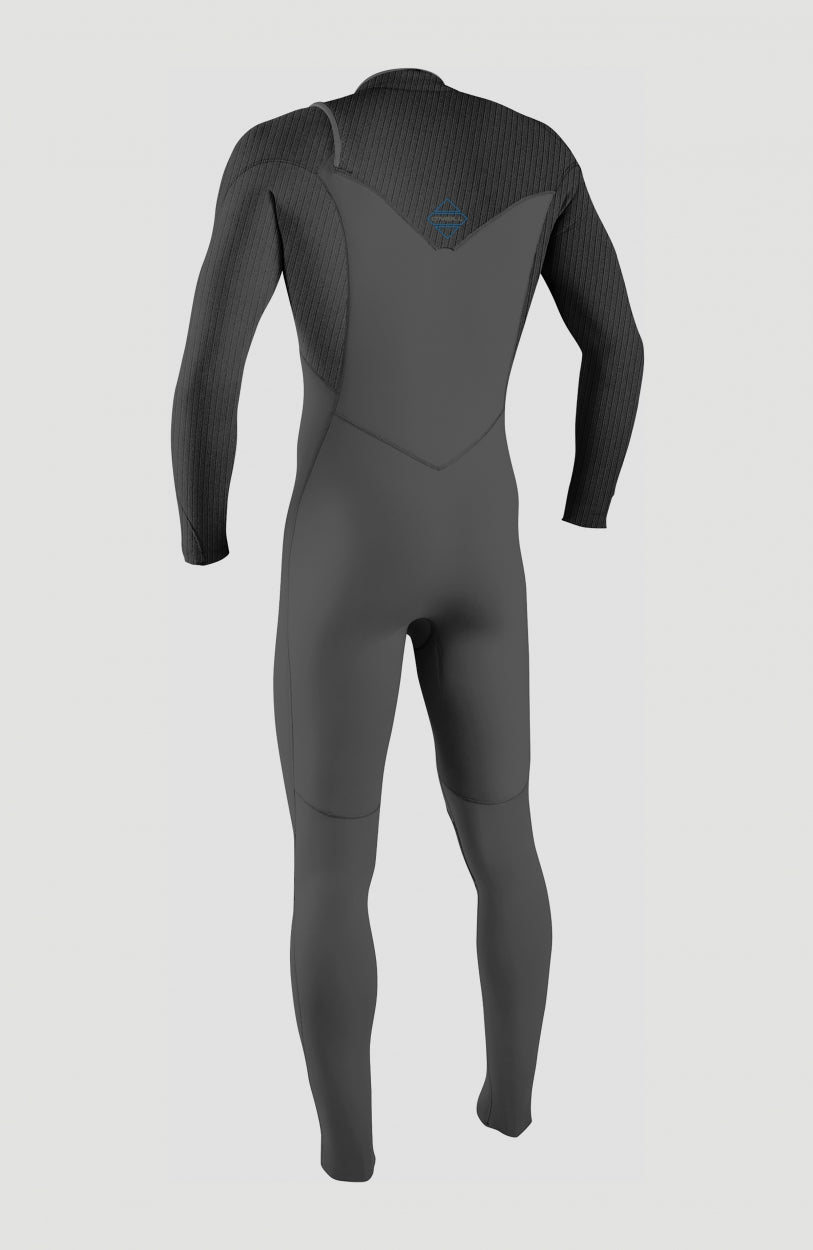 Hyperfreak Plus Neoprenanzug für Jungen, grau, freigestellt von hinten mit blauem Logo-Print an der Rückseite