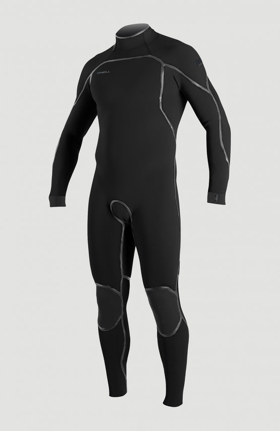 O'Neill Psycho One 3/2 Back Zip Full Neoprenanzug für Herren, schwarz, freigestellt von vorne