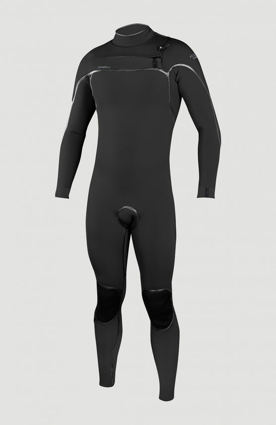 O'Neill Psycho One 3/2mm Chest Zip Full Wetsuit Neoprenanzug für Herren, schwarz, freigestellt von vorne