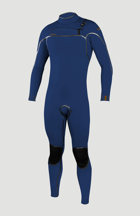 O'Neill Psycho One 3/2mm Chest Zip Full Wetsuit Neoprenanzug für Herren, blau, freigestellt von vorne mit Reißverschluss