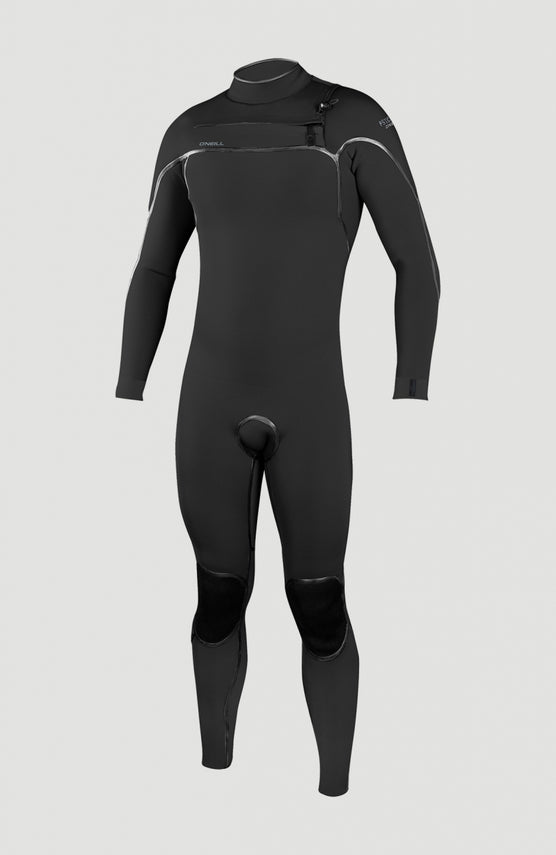 O'Neill Psycho One 4/3mm Chest Zip Full Wetsuit Neoprenanzug für Herren, schwarz, freigestellt von vorne