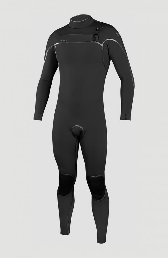 O'Neill Psycho One 5/4mm Chest Zip Full Wetsuit Neoprenanzug für Herren, schwarz, freigestellt von vorne