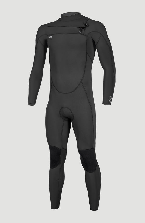 O'Neill Ninja 3/2mm Chest Zip Full Wetsuit Neoprenanzug für Herren, schwarz, freigestellt in der Vorderansicht