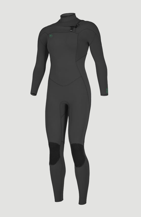 O'Neill Ninja 3/2mm Chest Zip Full Wetsuit Neoprenanzug für Damen, schwarz, freigestellt in der Vorderansicht