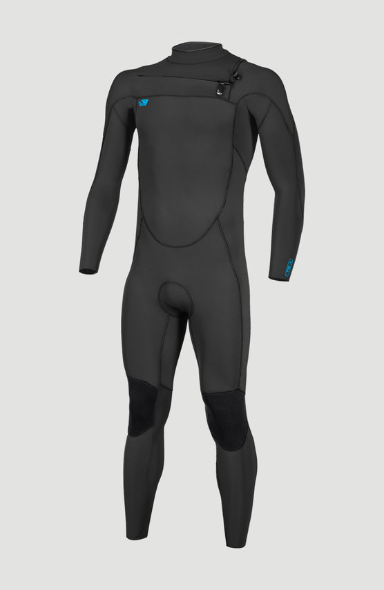 O'Neill Ninja 4/3mm Chest Zip Full Wetsuit Neoprenanzug für Jungen, schwarz, freigestellt in der Vorderansicht