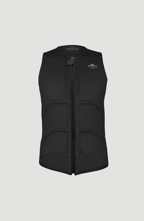 O'Neill Nomad Comp Vest Prallschutzweste für Herren, schwarz, freigestellt von vorne mit durchgehendem Reißverschluss