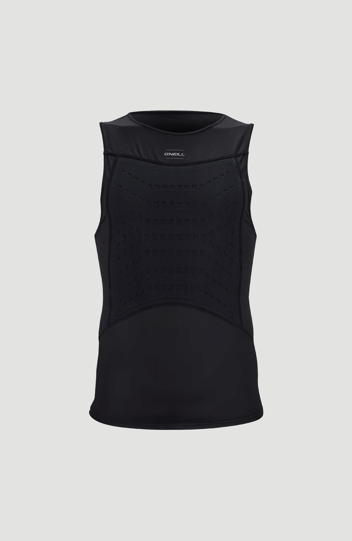 O'Neill Hyperfreak Rib Cage Vest Neoprenweste für Herren, schwarz, freigestellt von vorne mit kleinem Logo-Print am Kragen