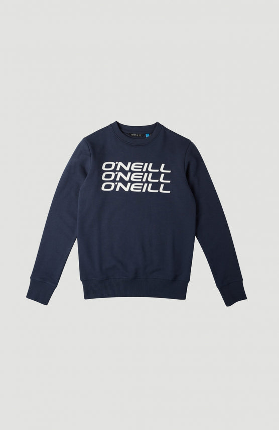 O'Neill Crew Sweatshirt für Jungen, blau mit Logo-Print in Weiß, flach liegend von vorne