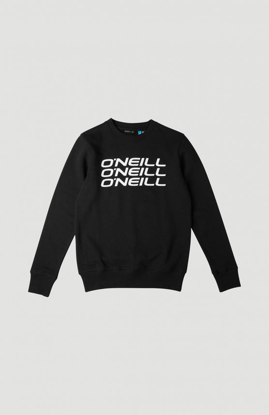 O'Neill Crew Sweatshirt für Jungen, schwarz mit Logo-Print in Weiß, flach liegend von vorne