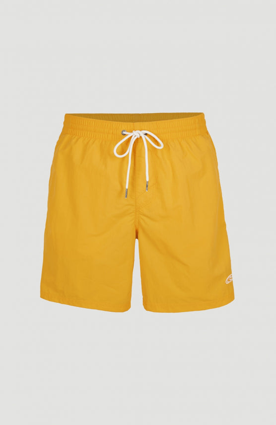 O'Neill Vert Badehose für Herren, gelb, Vorderansicht, elastischer Bund mit weißem Kordelzug