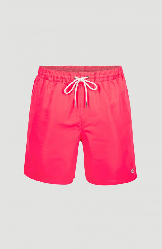 O'Neill Vert Badehose für Herren, pink, freigestellt von vorne mit elastischem Bund und weißem Kordelzug