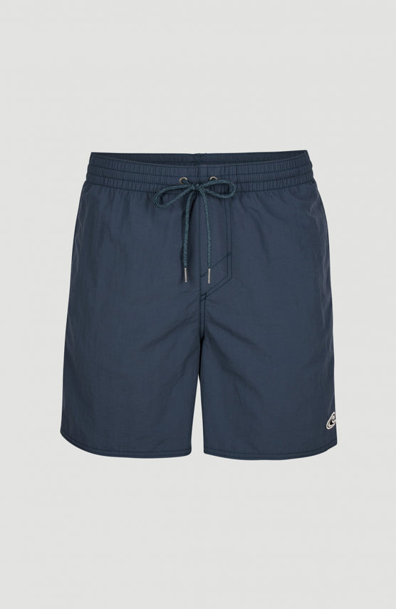 O'Neill Vert Badehose für Herren, blau, flach liegend von vorne, elastischer Bund mit Kordelzug