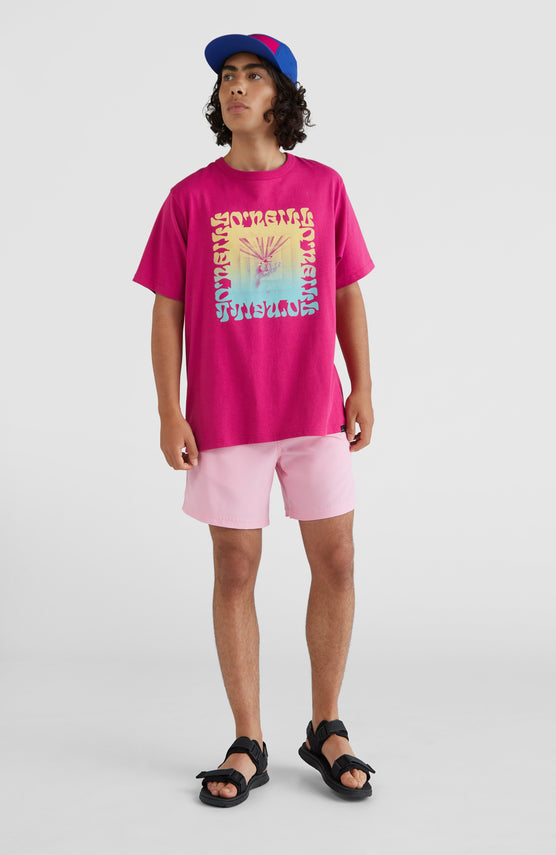 O'Neill Cali Schwimmhose für Herren, pink, Vorderansicht, getragen am Model