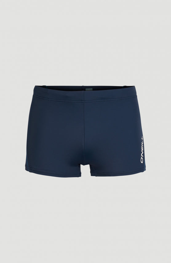 O'Neill Solid Badehose für Herren, blau, flach liegend von vorne mit seitlichem Logo-Print