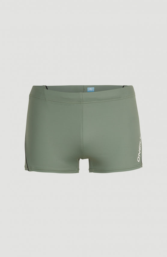 O'Neill Solid Badehose für Herren, grün, flach liegend von vorne, seitlicher Logo-Schriftzug