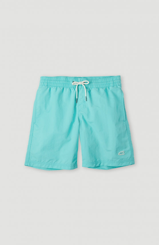 O'Neill Vert Badehose für Jungen, grün, flach liegend von vorne, elastischer Bund mit Kordelzug