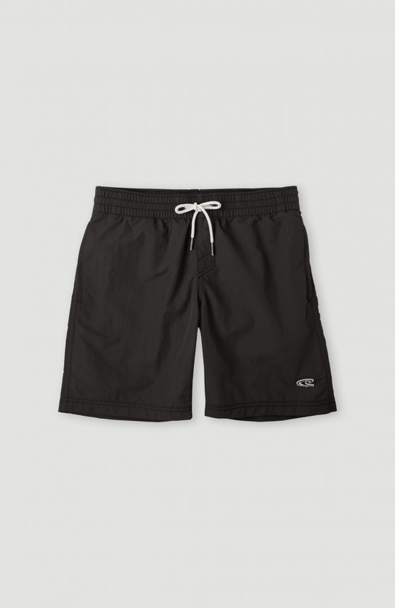 O'Neill Vert Badehose für Jungen, schwarz, flach liegend von vorne mit elastischem Bund und Kordelzug